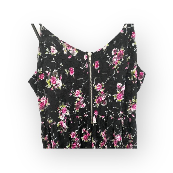 new LF Millau ๐ Floral Print Lace Babydoll Dress ๐ Black with Pink Flowers ๐ M - Picture 6 of 16